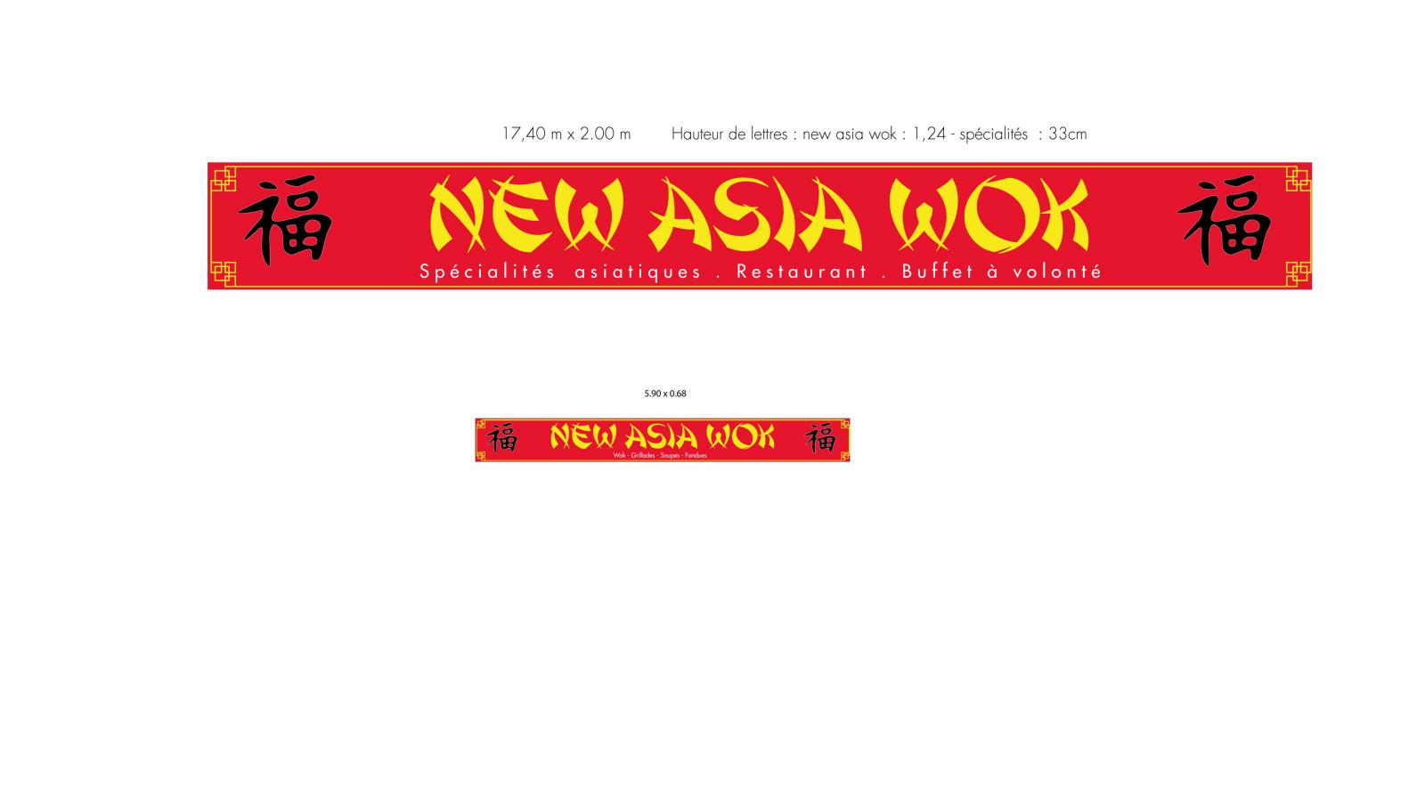 New asia wok , restauration - - enseignes, panneautage , menus 
