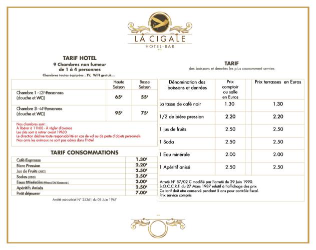 La Cigale , hotel restaurant - logo, enseigne, tarifs, flyers